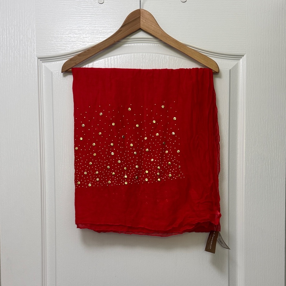 Francesca's Collections Red Scarf with Gold Details